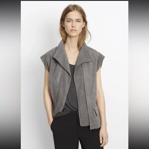 VINCE Grey Nubuck Leather Vest Size:M